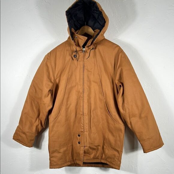 🔥🔥 WORKHORSE Quilt Lined Denim Hooded Zip JACKET Work COAT - PERFECT Condition - Picture 1 of 10